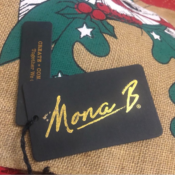 Mona B. Kitty Cat Holiday Christmas Jute Burlap Tote Bag - Picture 4 of 5